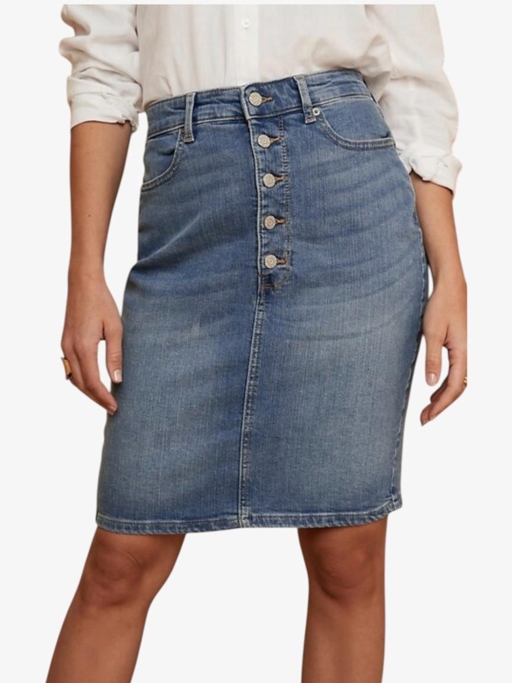 Banana Republic Button-Fly Denim Blue Jean Pencil Skirt, High Waisted Y2K, 4